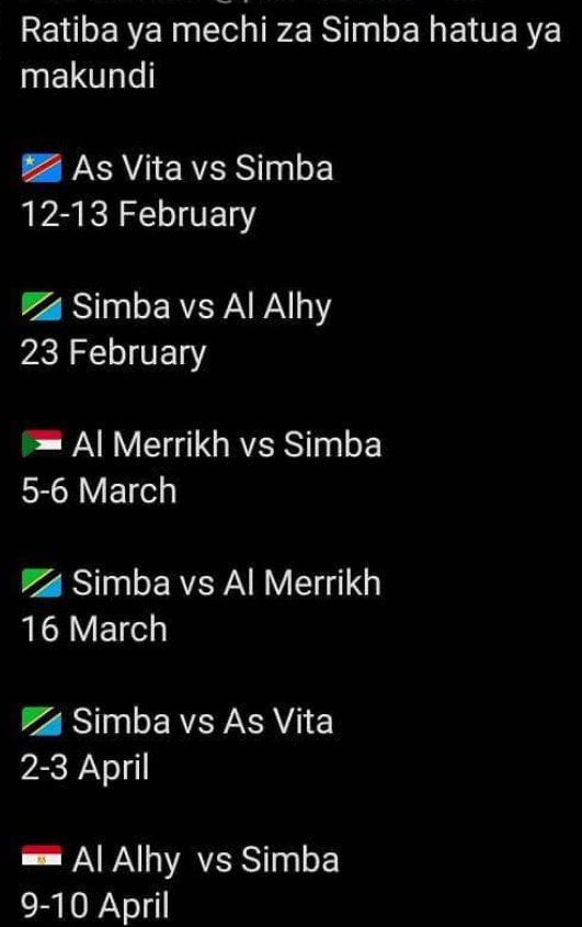 Ratiba ya caf champions league Clearance