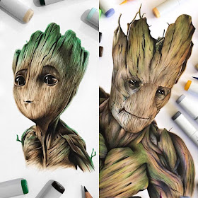 04-Groot-and-Baby-Groot-Stephen-Ward-Movie-and-Comics-Superheroes-and-Villains-Drawings-www-designstack-co