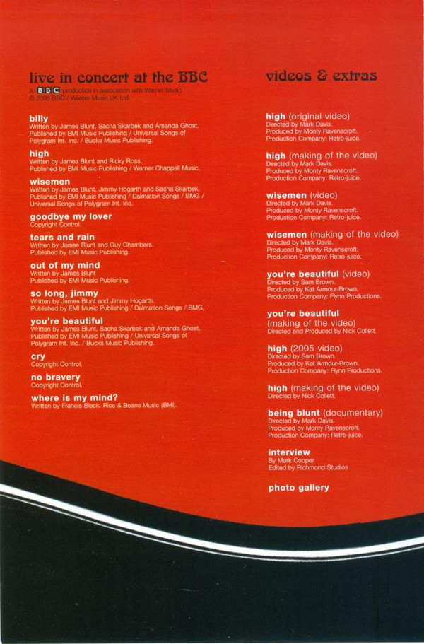 DVD James Blunt Chasing Time The Bedlam Sessions Encartes Pop