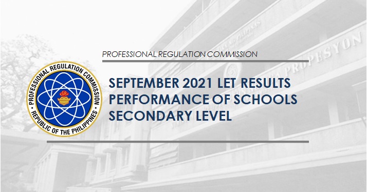 September 2021 LET result Secondary: top performing schools
