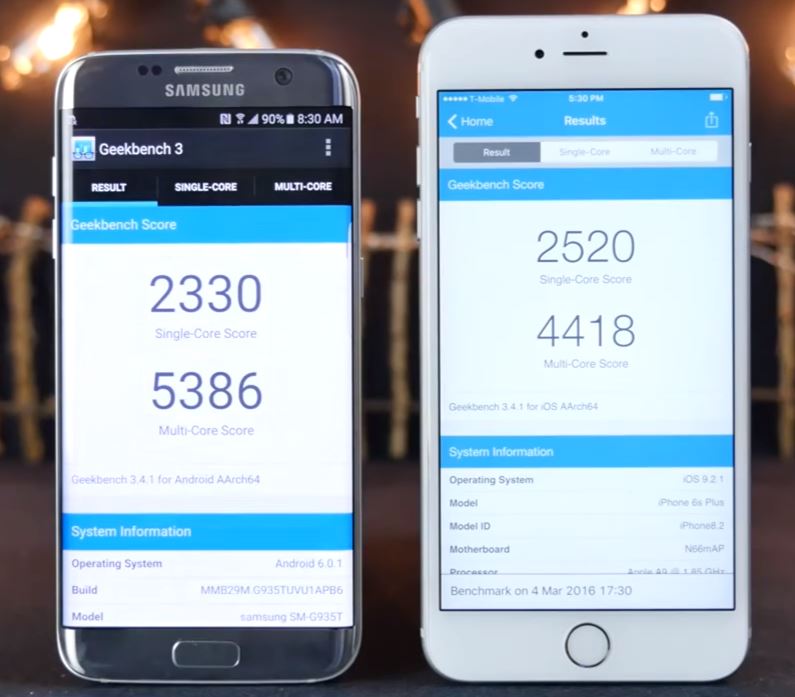 benchmark test samsung galaxy note 7 vs iphone 6s plus+