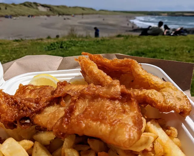 West Cork Ireland - Fish and Chips from the Fish Basket in Long Strand