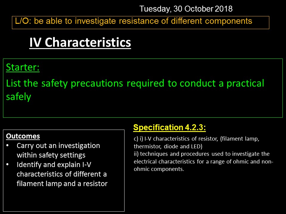 Mr Lloyd's Interactive Board IV Characteristics of a filament lamp