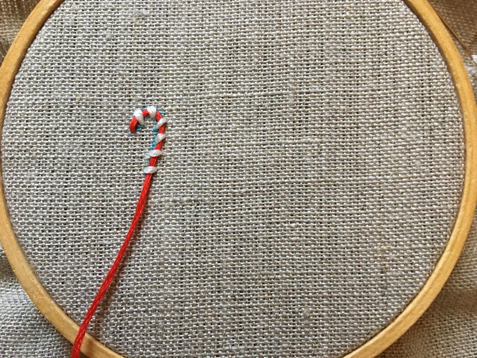 embroidered candy cane couching candy cane