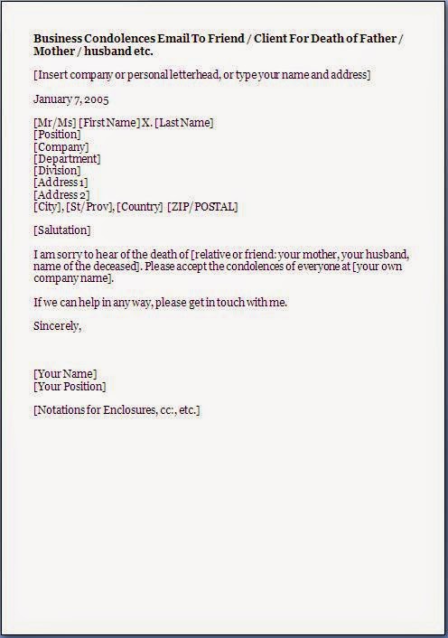Condolences Letter Format For Death