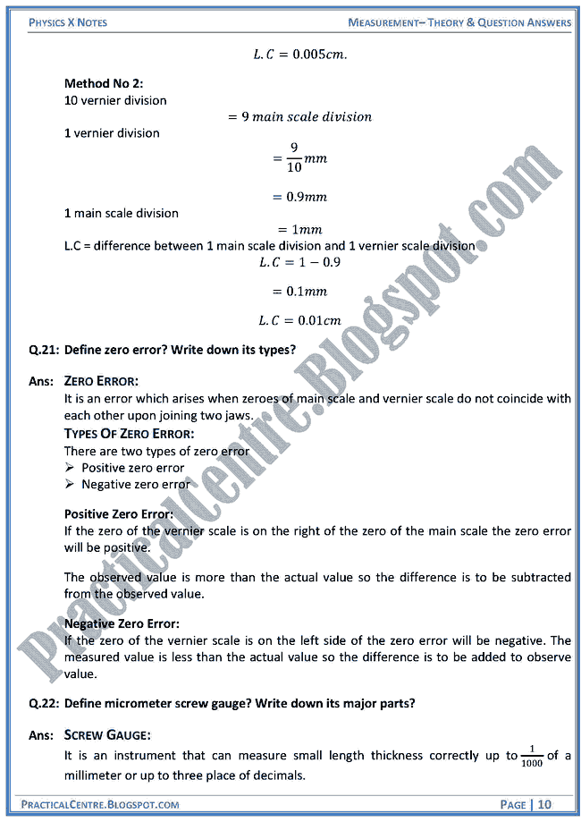 Measurement - Theory & Question Answers - Physics X