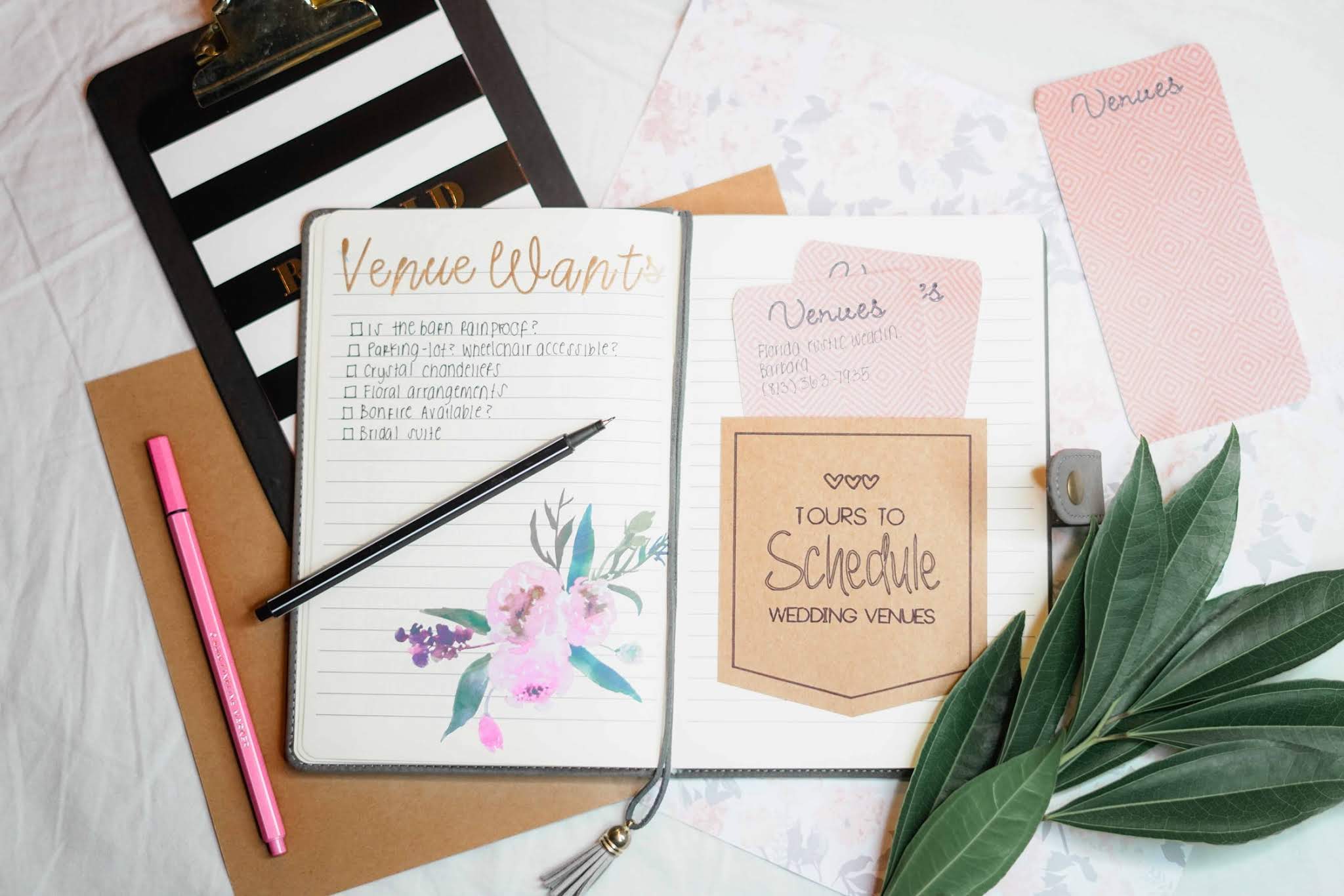 an opened bridesmaid's wedding planner