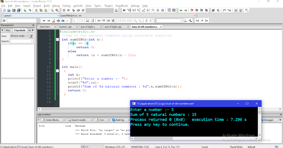 Program in C and C++ to find sum of nth numbers Using recursive function