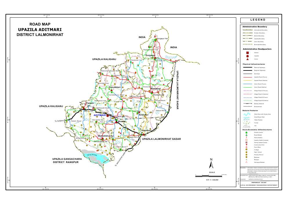 Aditmari Upazila Road Map Lalmonirhat District Bangladesh