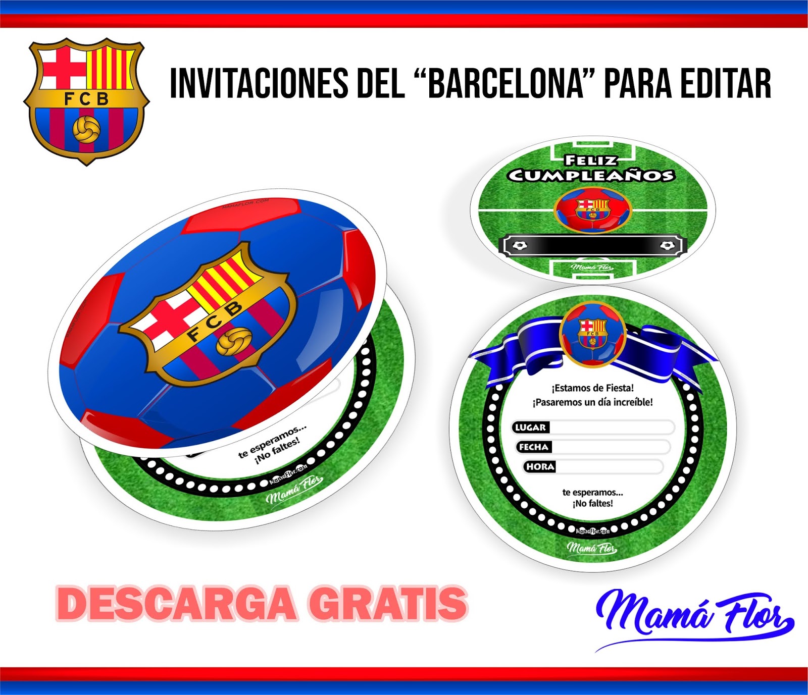 ≫ Tarjeta de Cumpleaños del Barcelona para Editar - Manualidades MamaFlor