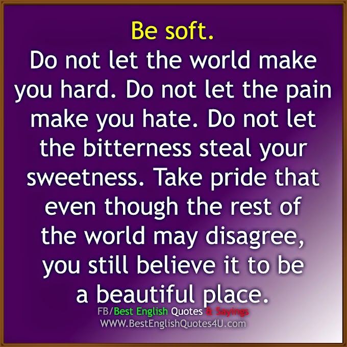 Be soft.  Do not let the world make you hard...