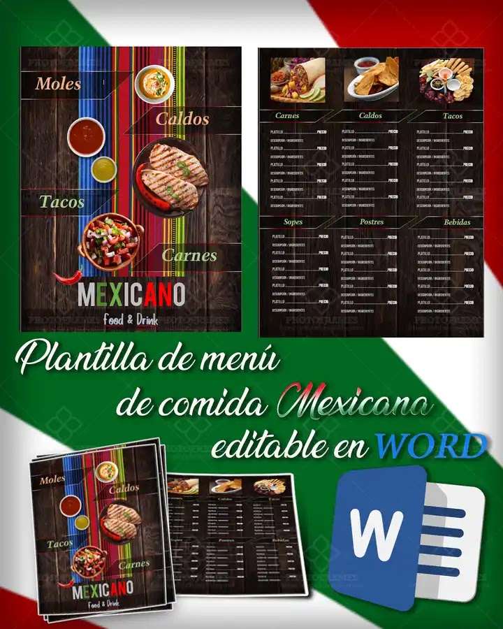 Plantilla de menú para restaurantes de comida Mexicana | Utilidades Webblog