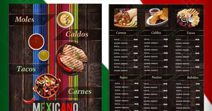 Plantilla de menú para restaurantes de comida Mexicana | Utilidades Webblog