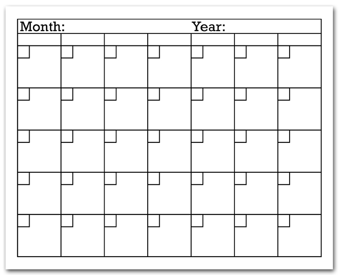 Blank Calendar Pages Free Printable