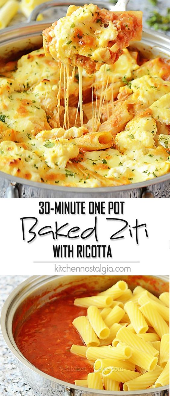 One Pot Baked Ziti with Ricotta Food Recipe Yummy