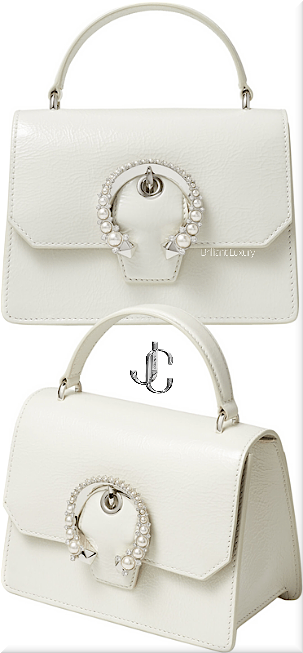 ♦Jimmy Choo Madeline satchel in latte patent textured leather with pearl buckle #jimmychoo #bags #brilliantluxury ♦Jimmy Choo Madeline satchel in latte patent textured leather with pearl buckle #jimmychoo #bags #brilliantluxury
