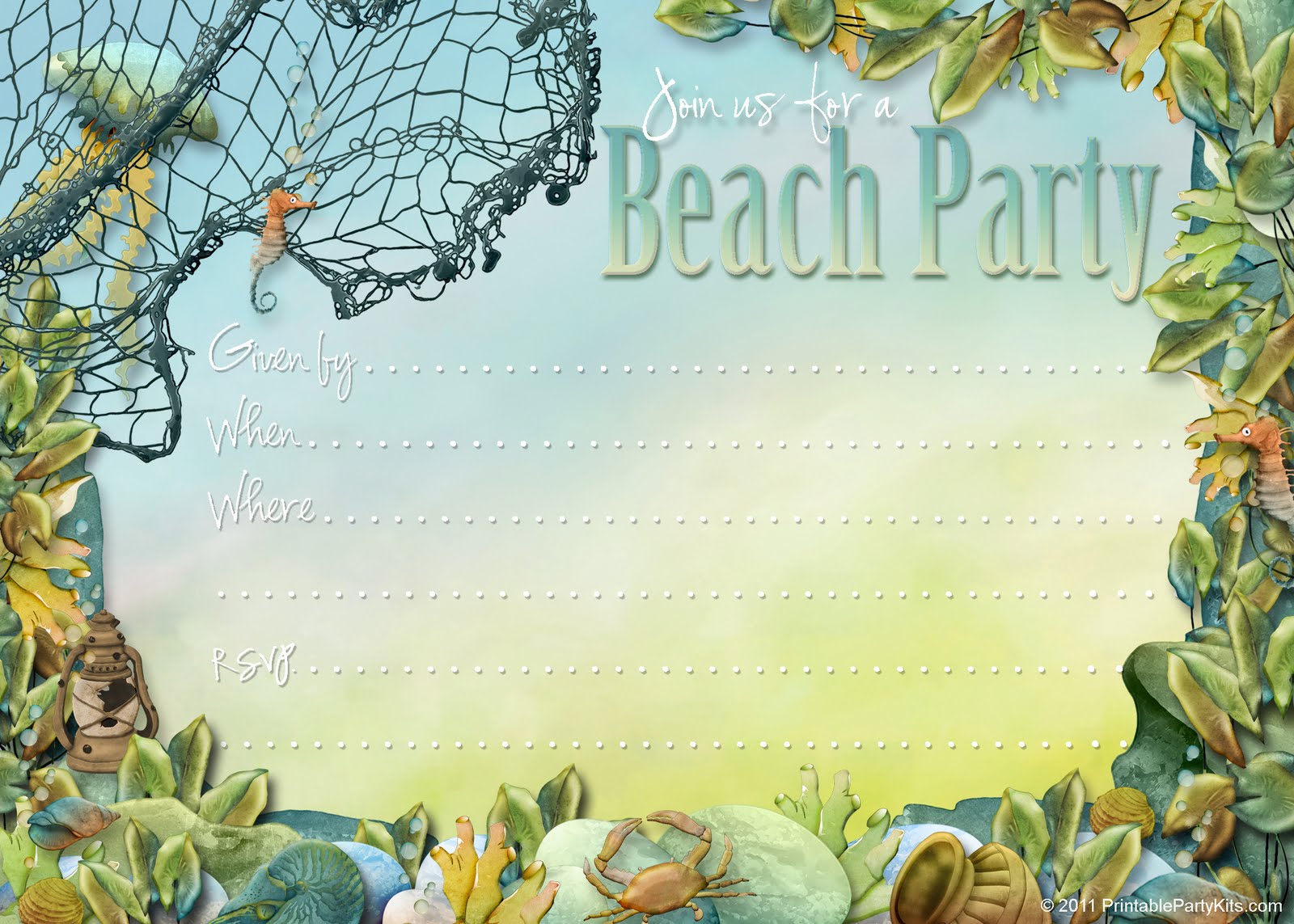 Party Planning Center Free Printable Beach Themed Party Invites
