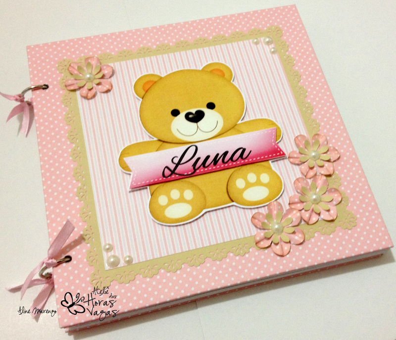 livro álbum de mensagens aniversário nascimento chá de bebê infantil urso ursinho rosa e bege menina