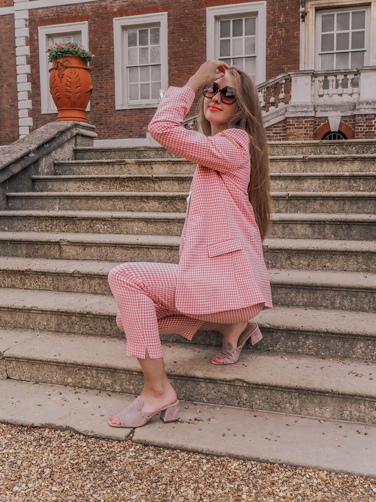 zara pink gingham suit