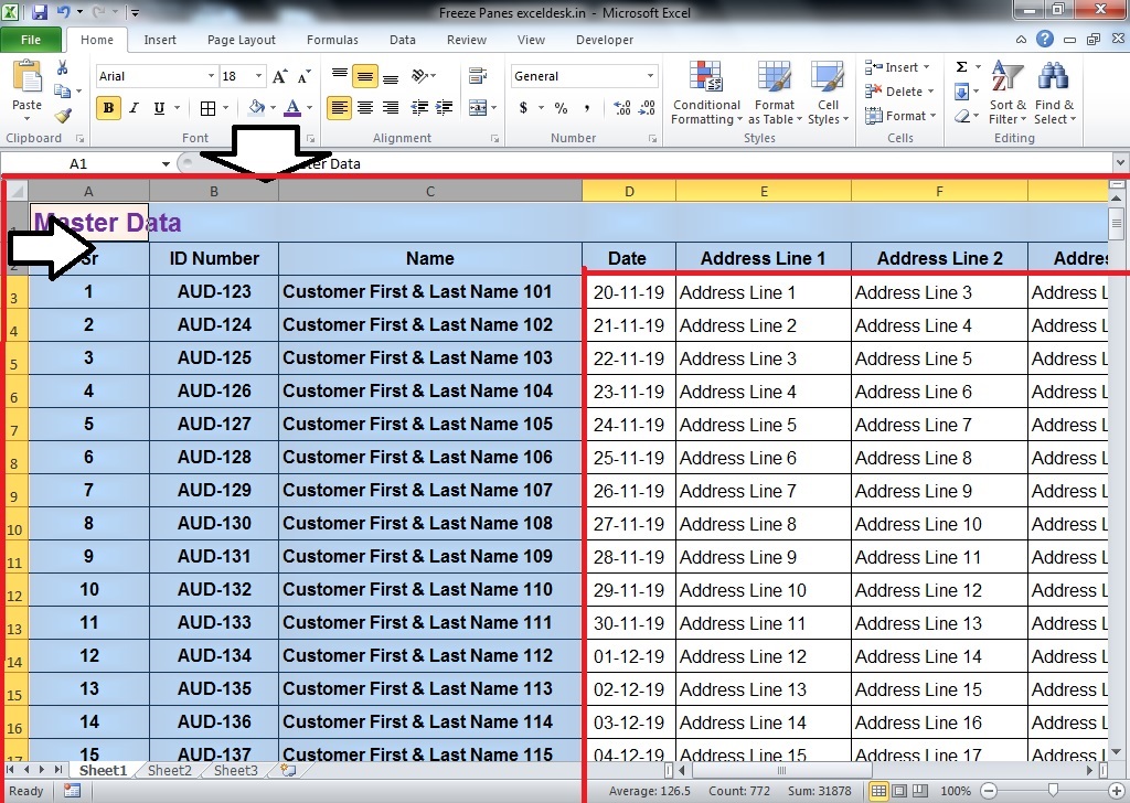 freeze in excel