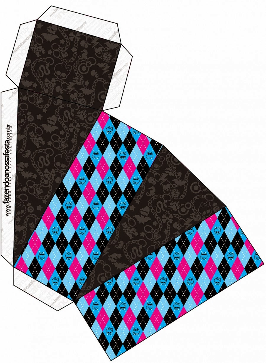Monster High Negro: Cajas para Imprimir Gratis. Esta es para hacer la tarta de cajas.