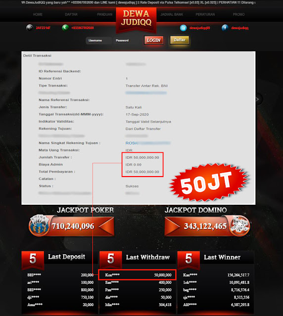 BUKTI TRANSFER DEWAJUDIQQ 50.000.000