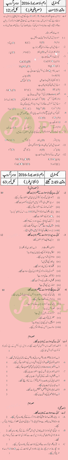 Past Papers of 10th Class Lahore Board Chemistry 2015