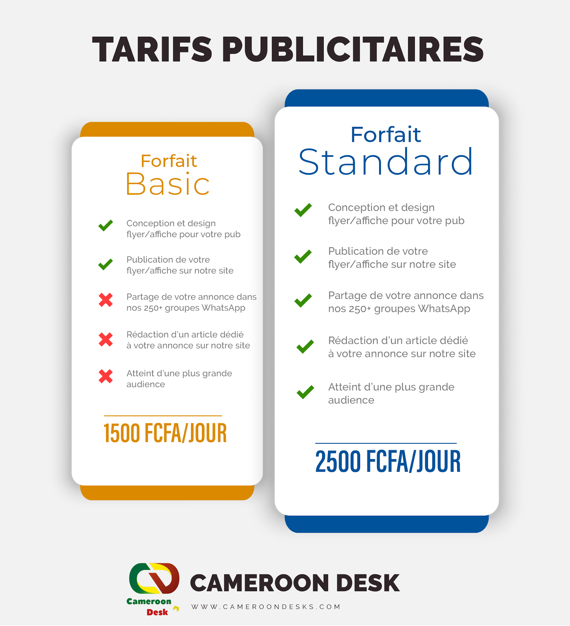 Tarifs Publicité sur Cameroon Desk