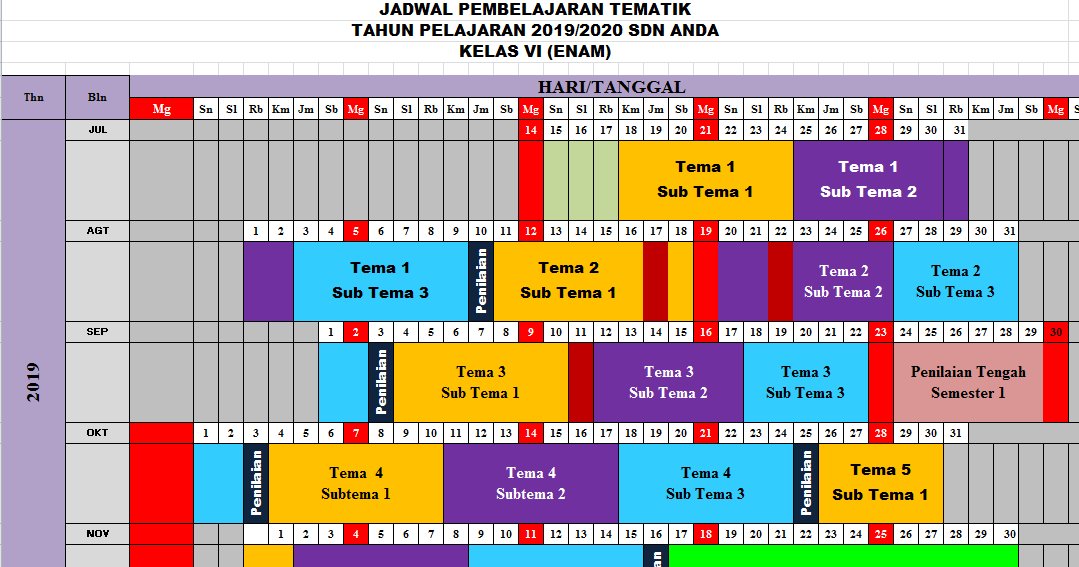 Jadwal Pelajaran Tematik Kelas 6 Sd Mi Kurikulum 2013