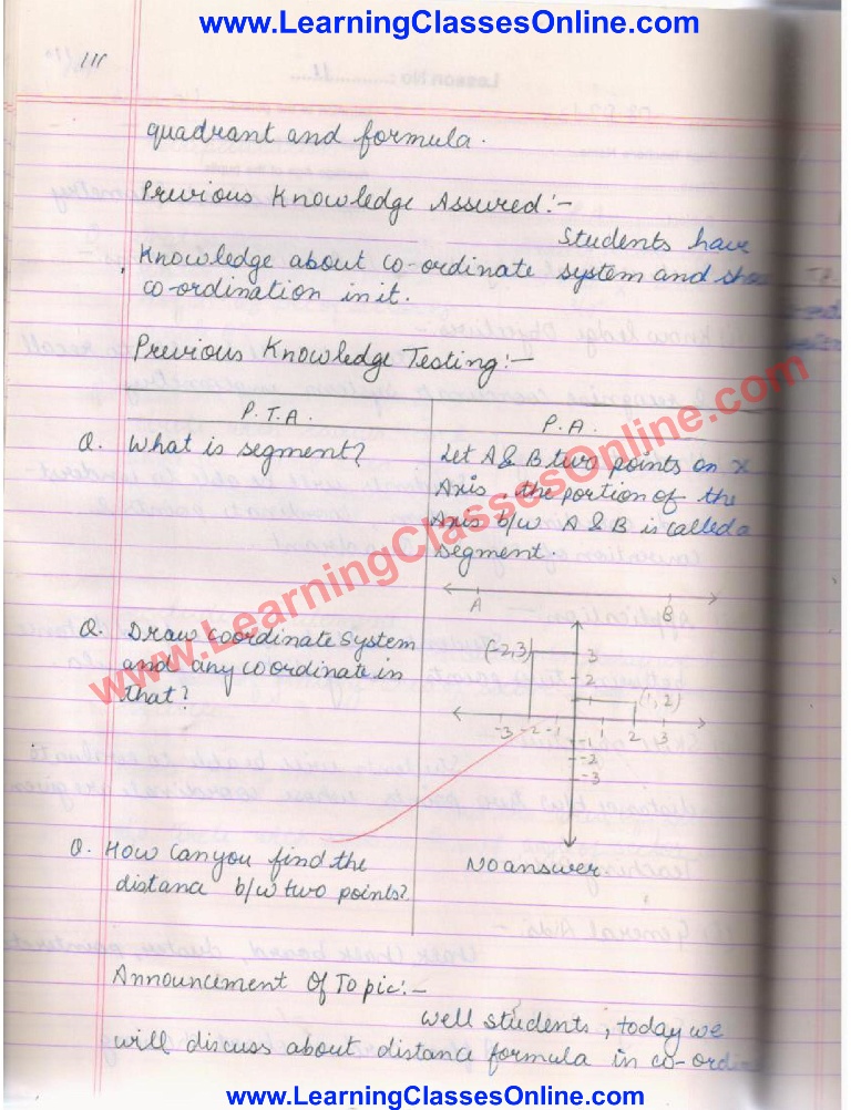 Lesson Plan for Maths Class 10 PDF on Coordinate Geometry