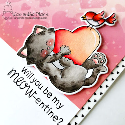 Will You Be My Meow-entine Card by Samantha Mann for Newton's Nook Designs, Valentine, Distress Inks, Ink Blending, Oxide Inks #newtonsnook #valentine #lovecard #cards #inkblending #distressoxide