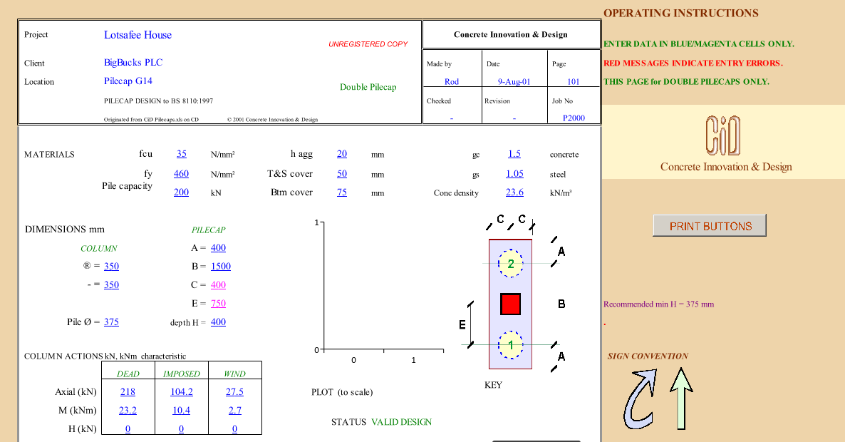 Design of Pile Cap Excel Sheet «