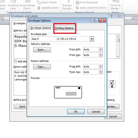 Mengatur label amplop surat menggunakan Microsoft Word