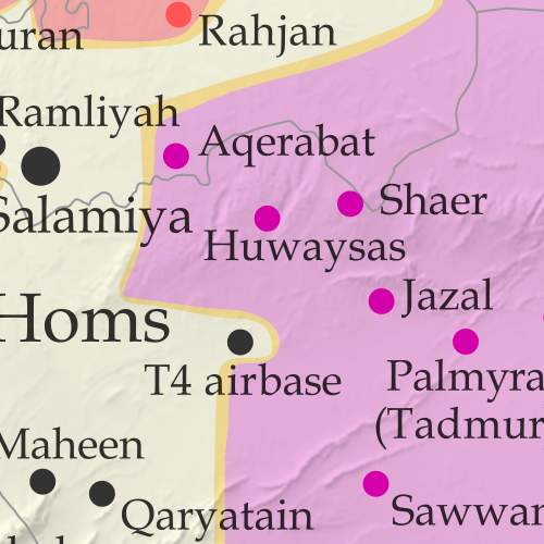 Map of fighting and territorial control in Syria's Civil War (Free Syrian Army rebels, Kurdish YPG, Syrian Democratic Forces (SDF), Jabhat Fateh al-Sham (Al-Nusra Front), Islamic State (ISIS/ISIL), and others), updated to December 18, 2016. Now includes terrain and major roads (highways). Includes recent locations of conflict and territorial control changes, such as Aleppo, Palmyra, Khan al-Shih, Mayda'ani, and more. Colorblind accessible.