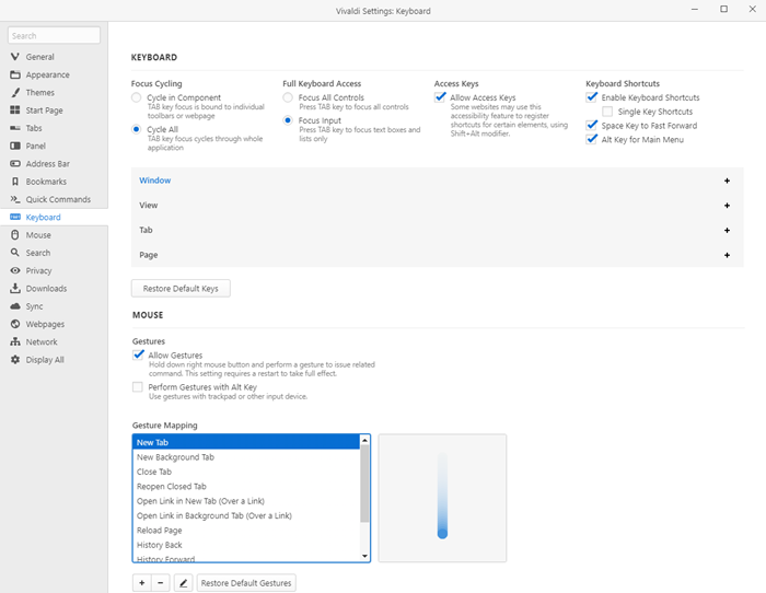 Navigation simplifiée Vivaldi