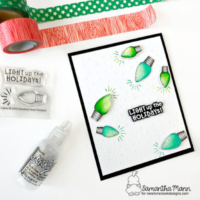 Light Up the Holidays Card by Samantha Mann for Newton's Nook Designs, Christmas, cards, light bulbs, #newtonsnook #stencil #christmas #cards