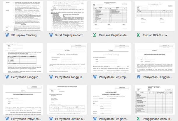 Contoh Berkas Lampiran SPJ BOS Format Word dan Excel