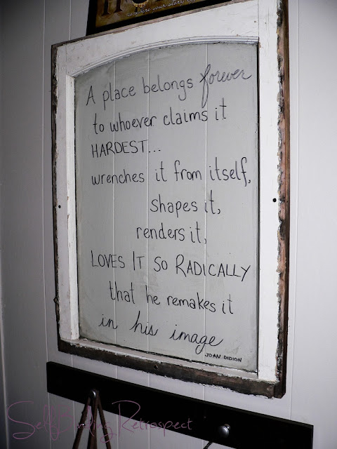 window, old, vintage, peeling paint, old window, diy, quote in window, joan didion