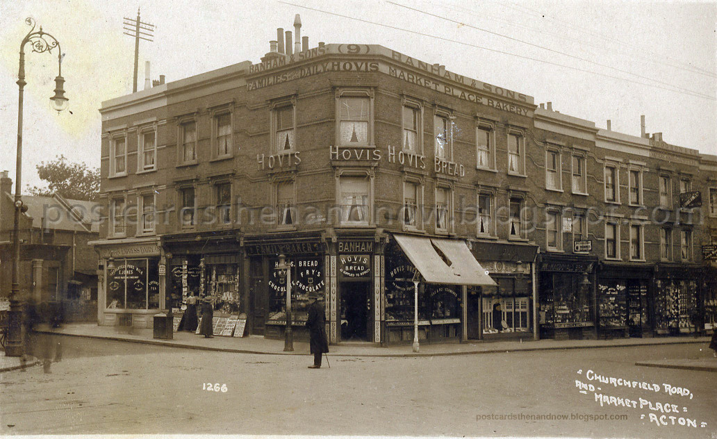 Postcards Then and Now Acton, West London, Churchfield Road and Market