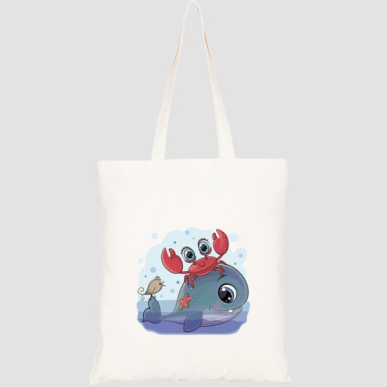 TÚI VẢI TOTE CANVAS IN HÌNH CUTE CARTOON WHALE CRAB BIRD HT502 – HTFASHION