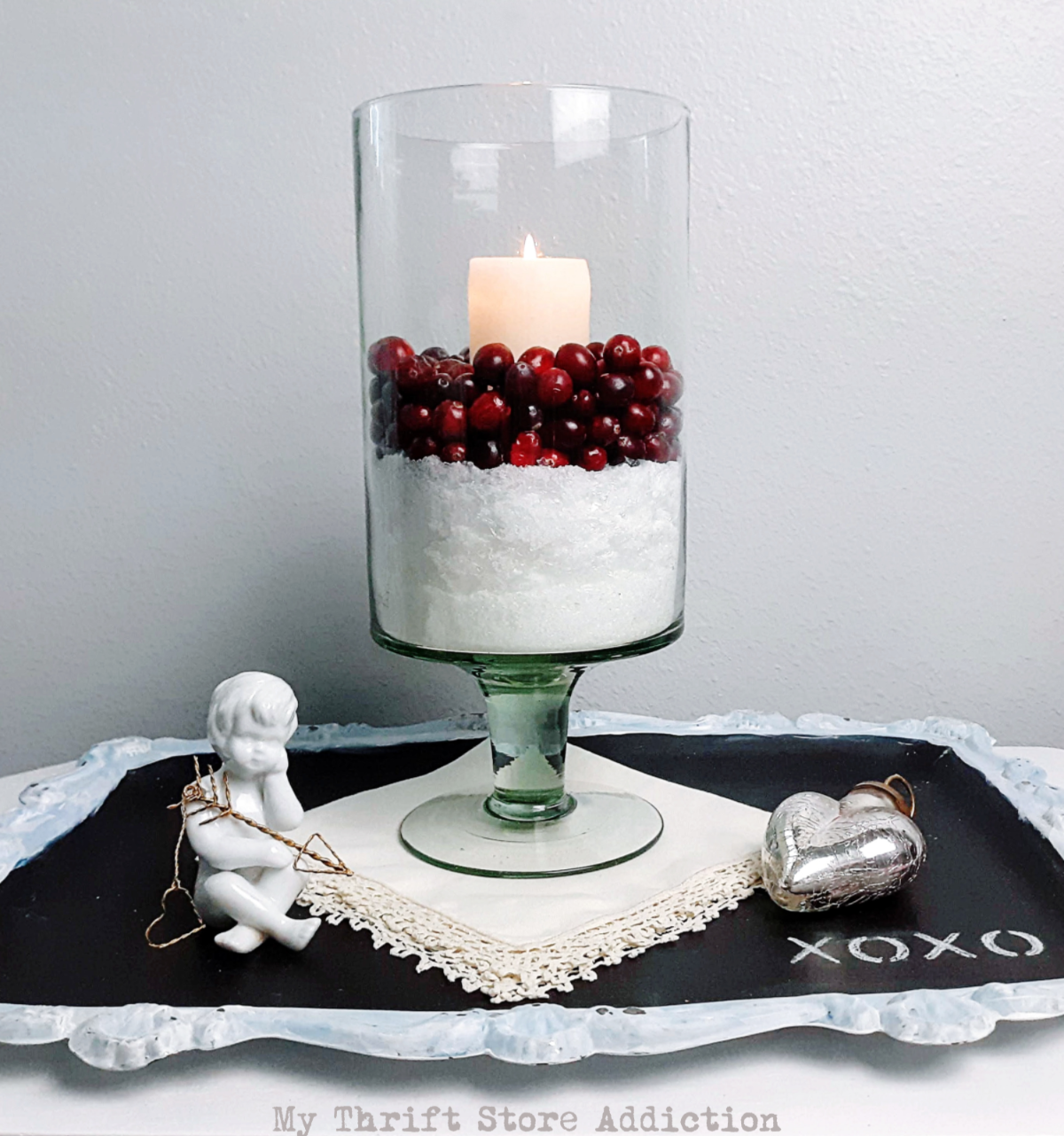 Cranberry candle and centerpiece