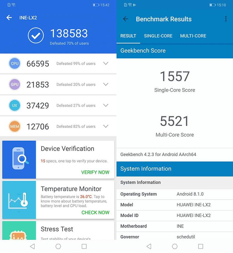 Huawei Nova 3i AnTuTu and Geekbench benchmark scores