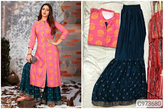 Beautiful Heavy Rayon Foil Print Sharara Sets