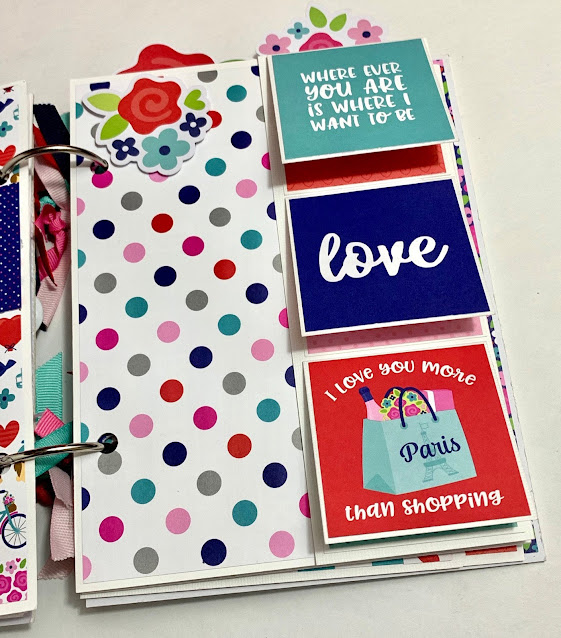 Valentine's Day Scrapbook Album Page with 3 flip-up cards and polka dots