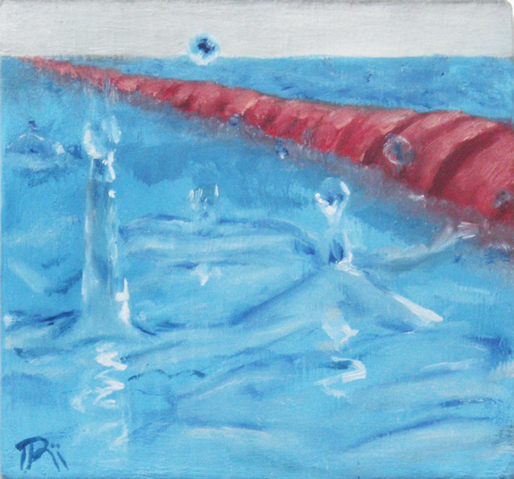 contemporary art, realism, waterdrops, waterscape, blue painting, oil painting, swimming pool