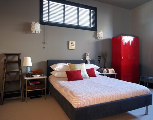 Red White and Grey Bedroom