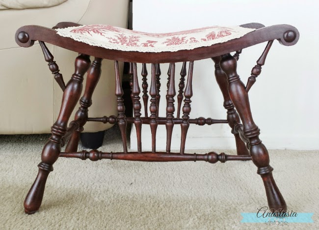 refinished mahogany Victorian seat chair red toile upholstery wood restored 