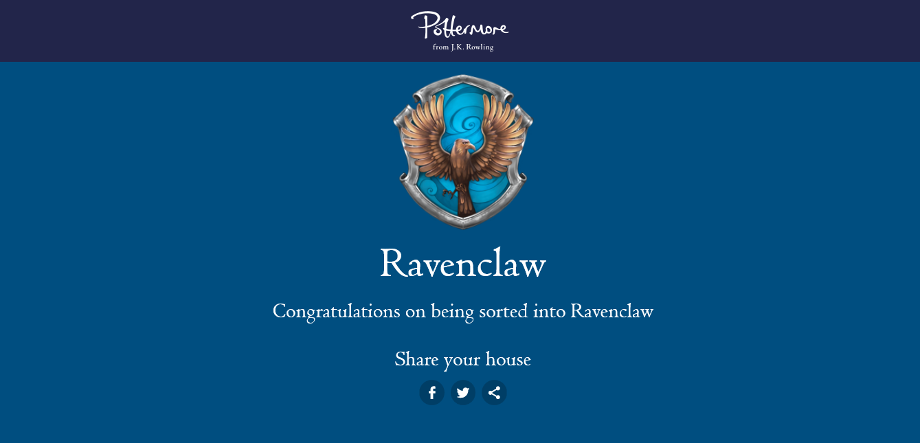 Ravenclaw New Pottermore test