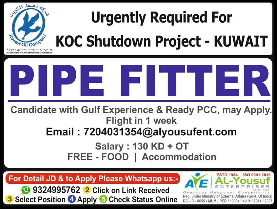 Pipe Fitter for KOC Shutdown in Kuwait