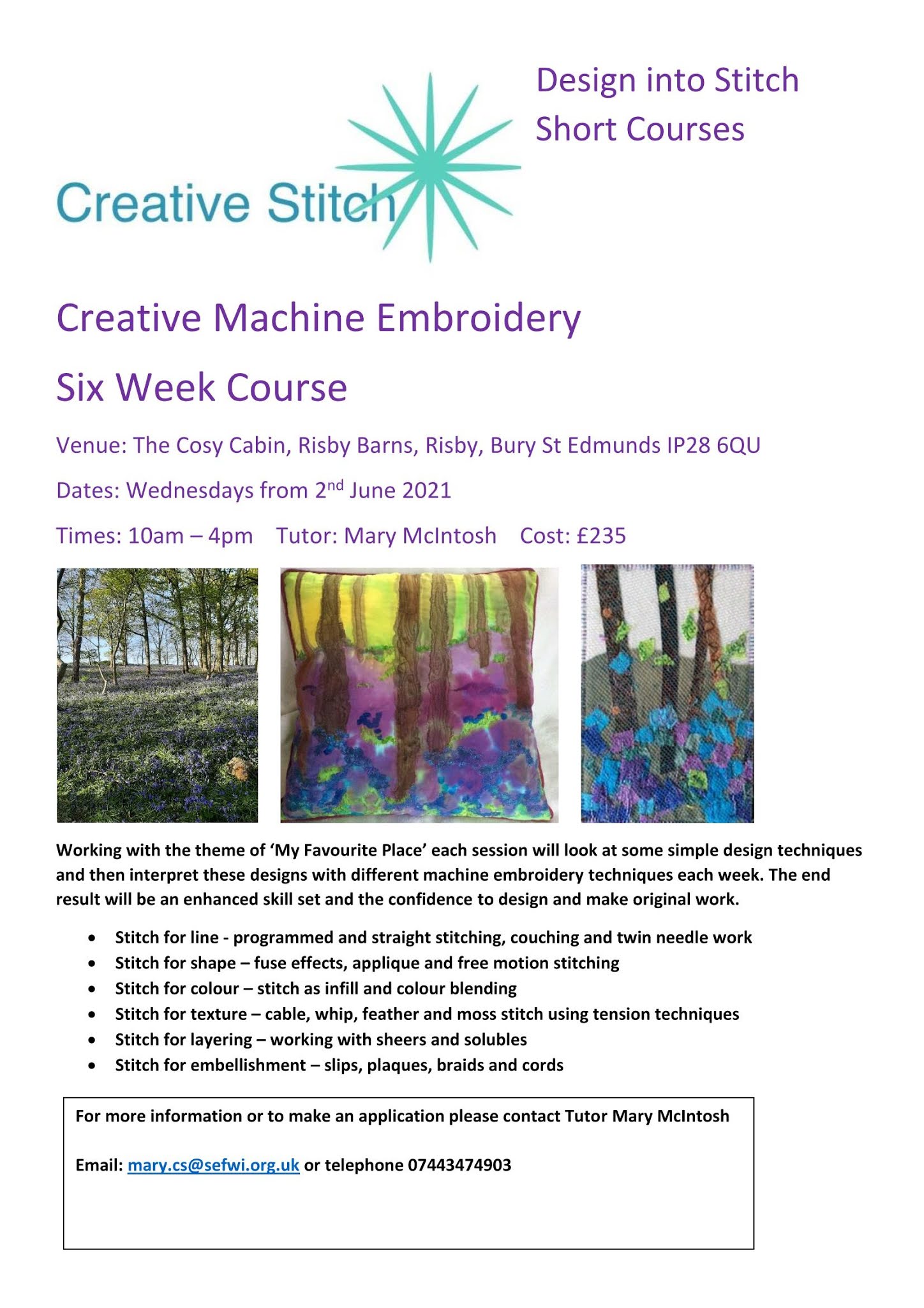 thecopperqueen Creative Machine Embroidery Short Courses now booking